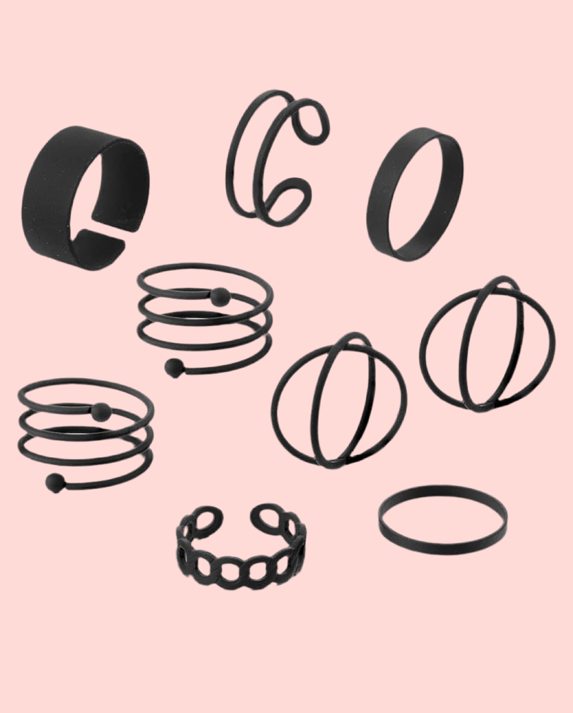 Black Stackable Ring Set 9pcs
