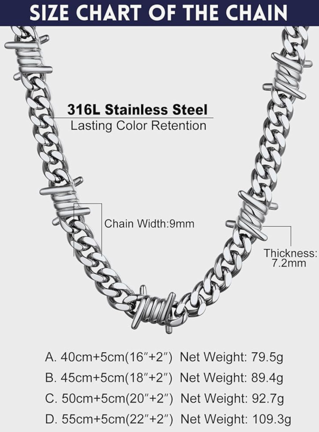 Barbed Wire Thorns Skull Cuban Necklace (SELECT LENGTH AND COLOR)