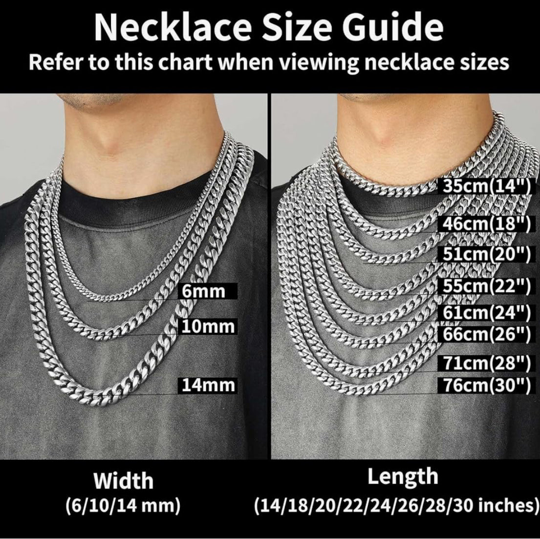 Cuban Link Chain Necklace ( Quantity, OneChain, Choose Color, Width and Length)