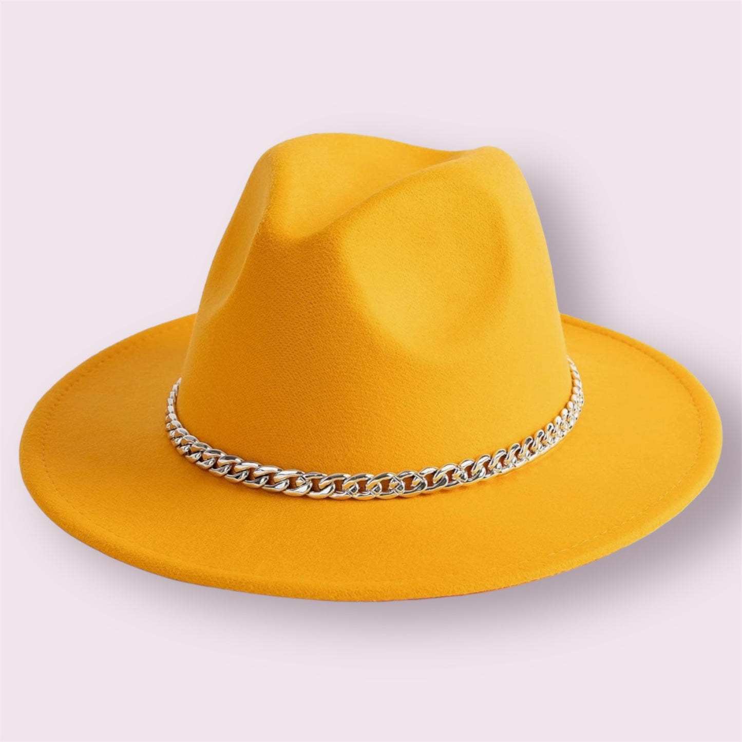 Gossifan Wide Brim Fedora Hat with Chain Belt Accesory