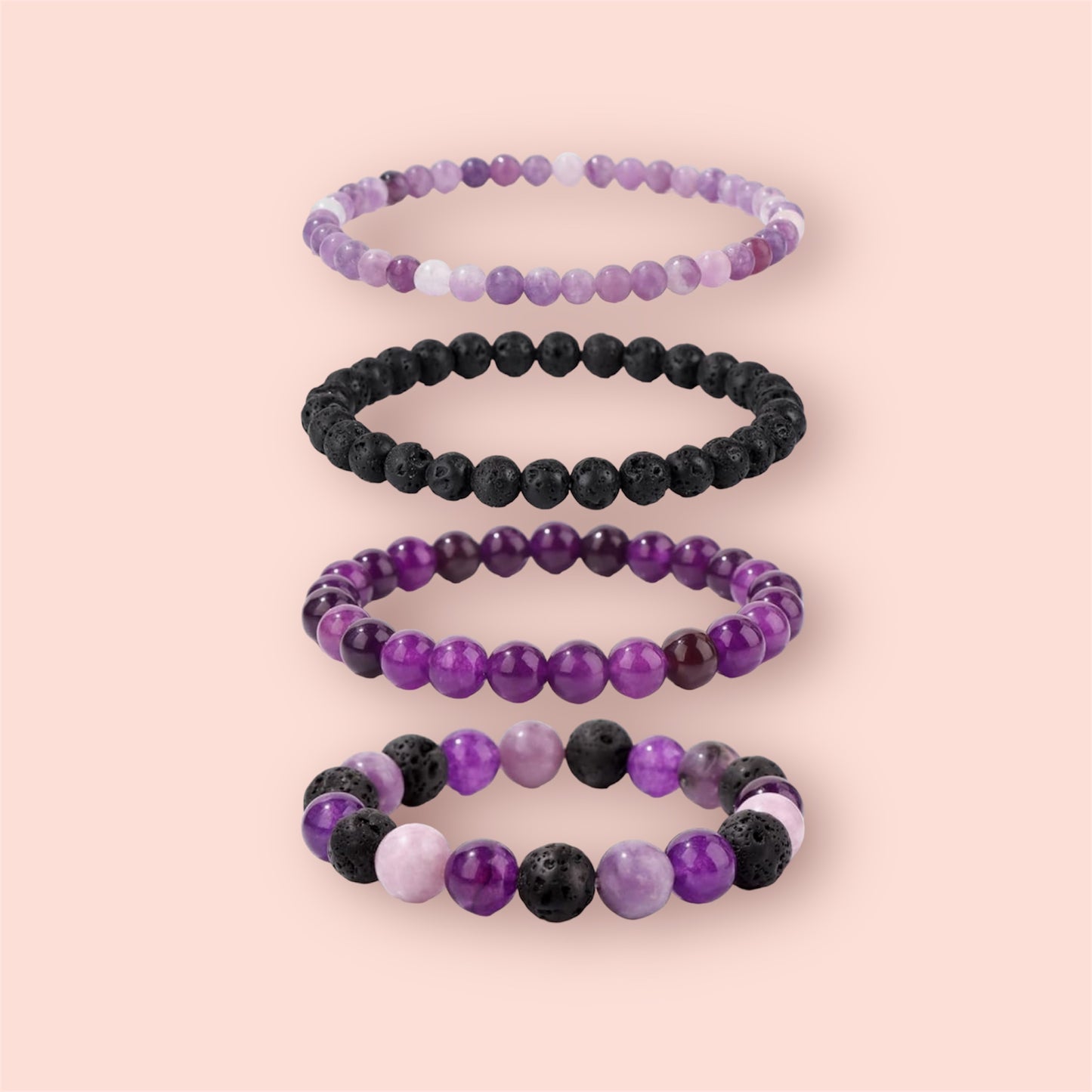 Crystal Gemstones Beaded Set of 4 Bracelets