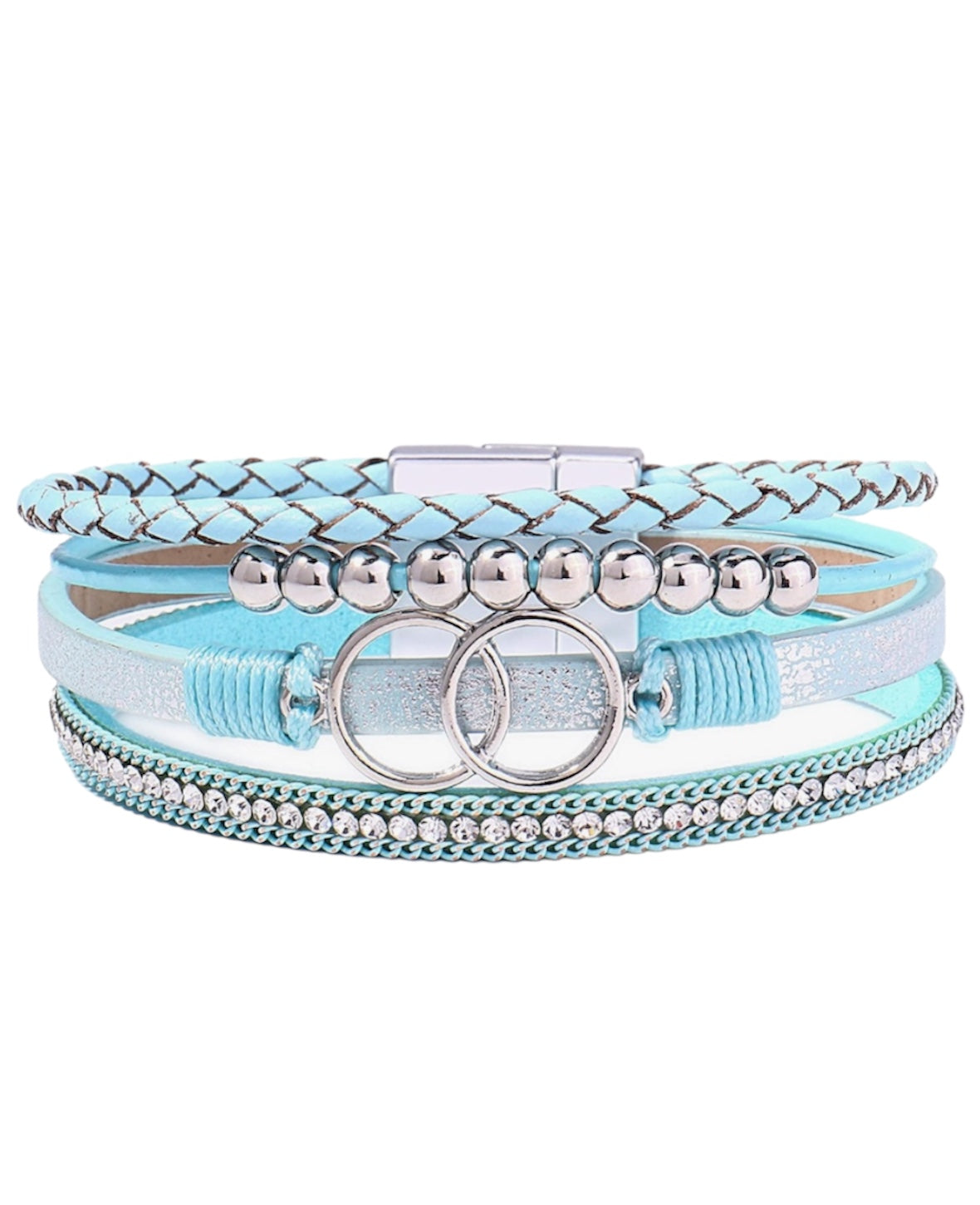 Leather Silver Infinity Circles Bracelet