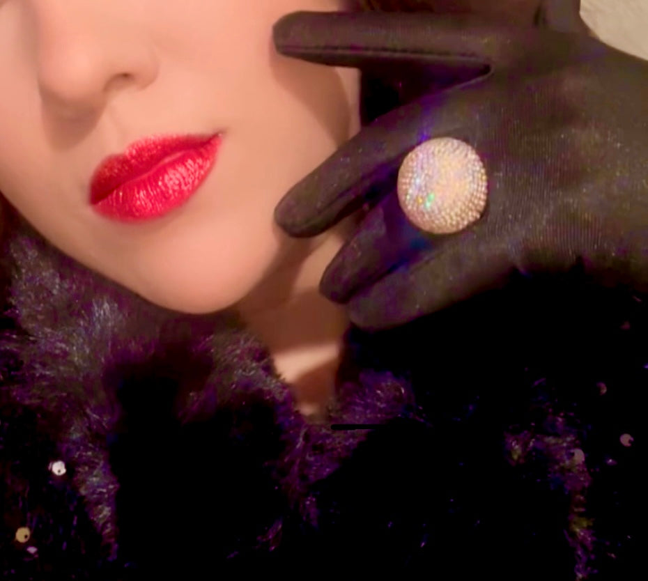 Snowball Rhinestone Cocktail Stretch Ring (one size fits most)