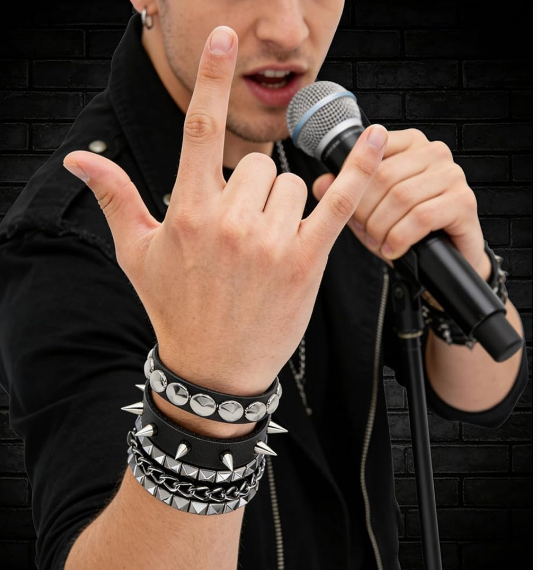 3PCS Studded Leather Bracelets Cuffs (select a color)