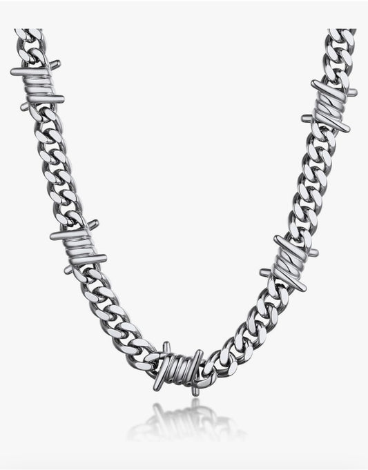 Barbed Wire Thorns Skull Cuban Necklace (SELECT LENGTH AND COLOR)