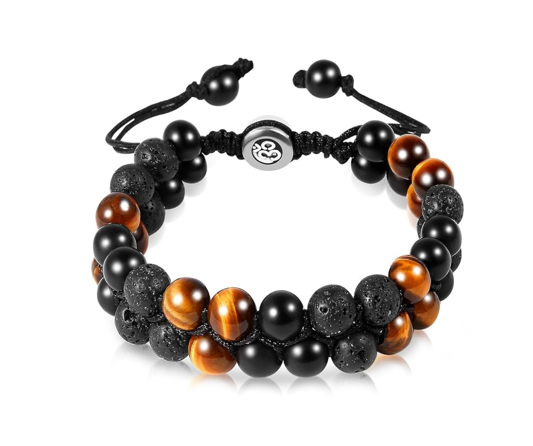 Tiger Eye Hematite & Black Obsidian Natural Stone Healing Bracelet