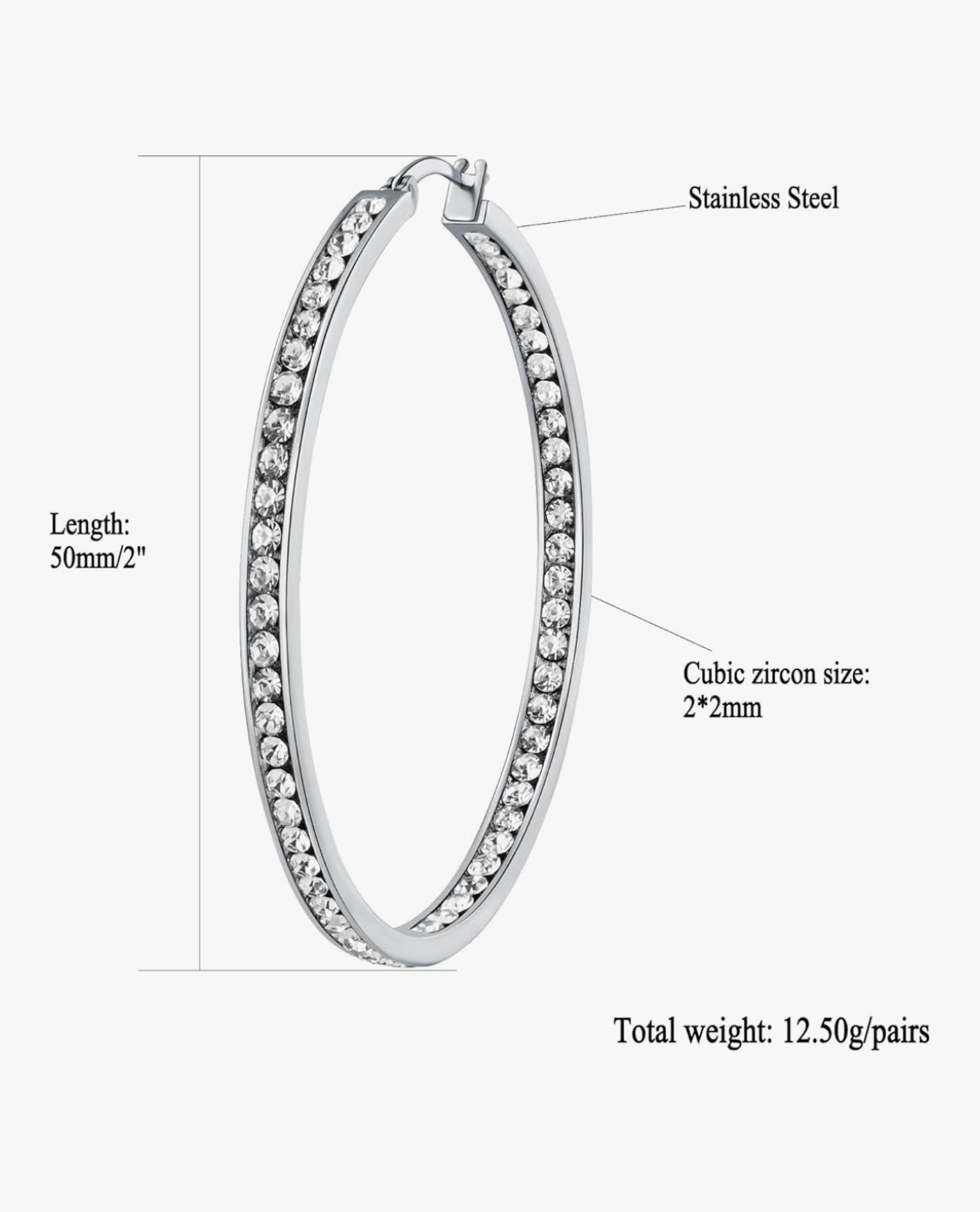 Large hoop earrings (2 inch 50mm, select a color)