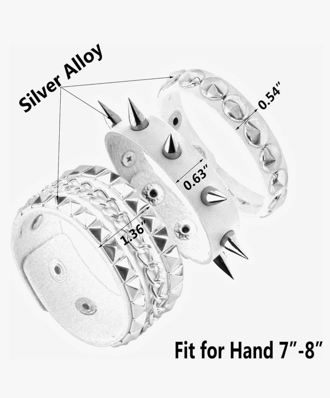 3PCS Studded Leather Bracelets Cuffs (select a color)