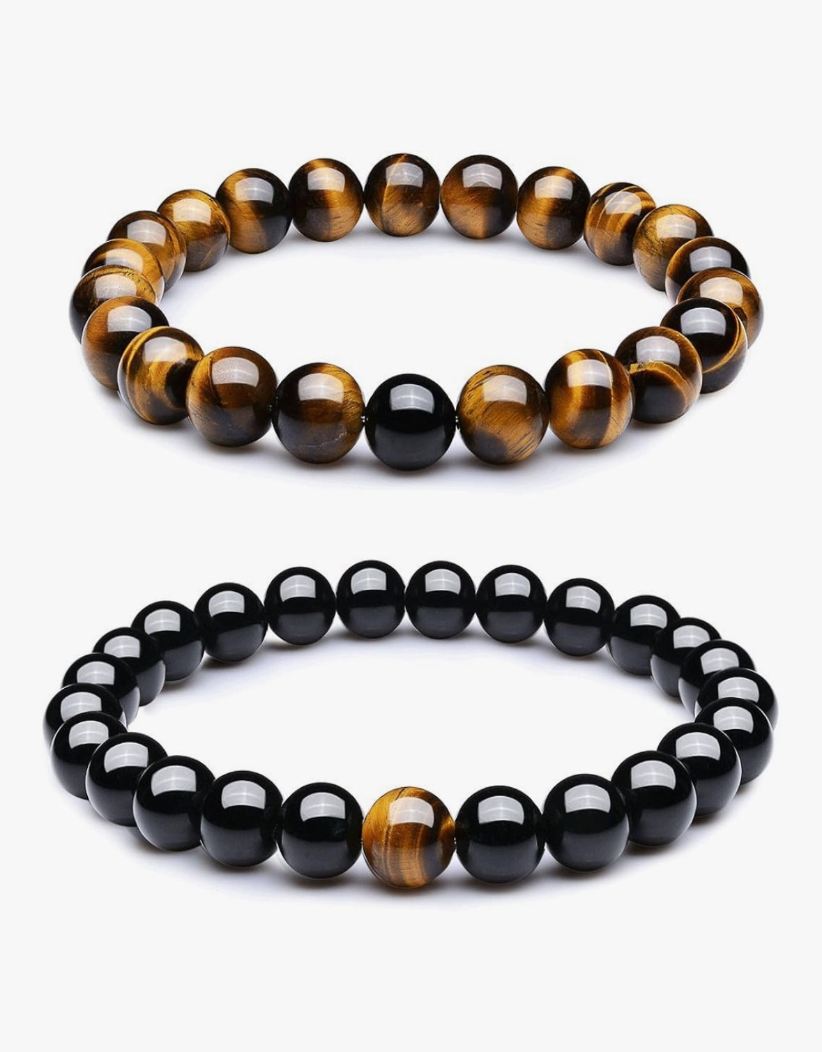 8mm Black Matte Agate & Tiger Stone Beads Bracelets (2 pcs)