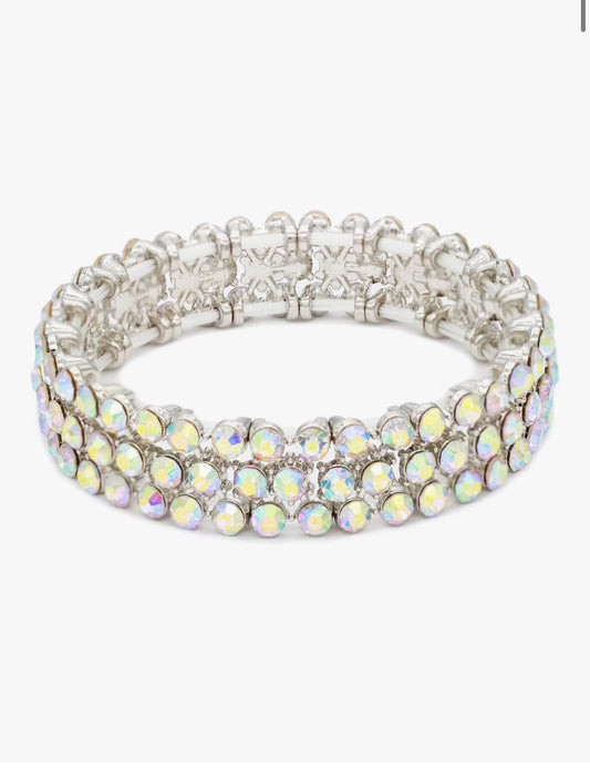 Rhinestones 3 Rows Elastic Stretch Bracelet (select a color)