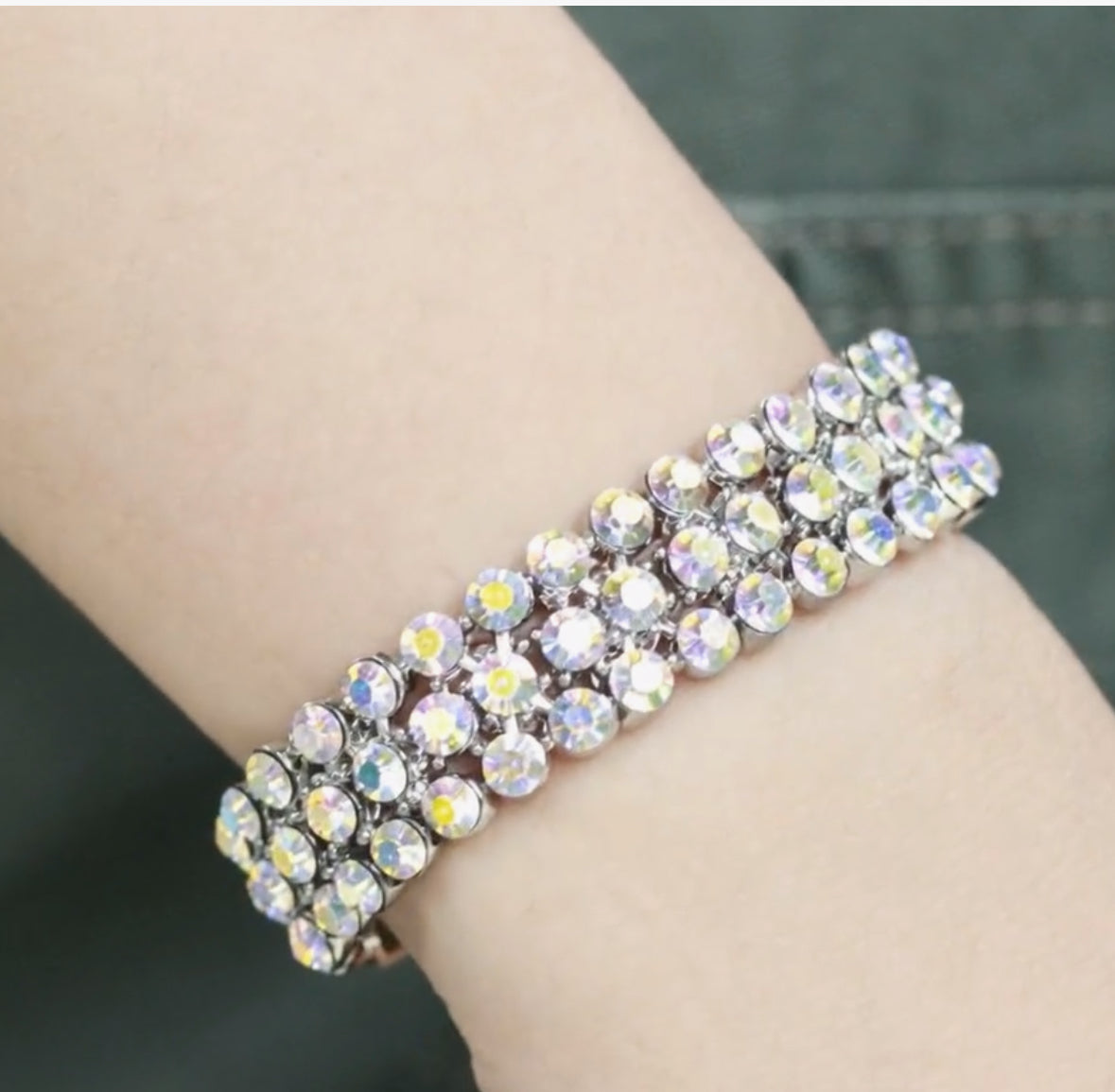 Rhinestones 3 Rows Elastic Stretch Bracelet (select a color)