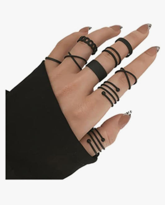 Black Stackable Ring Set 9pcs