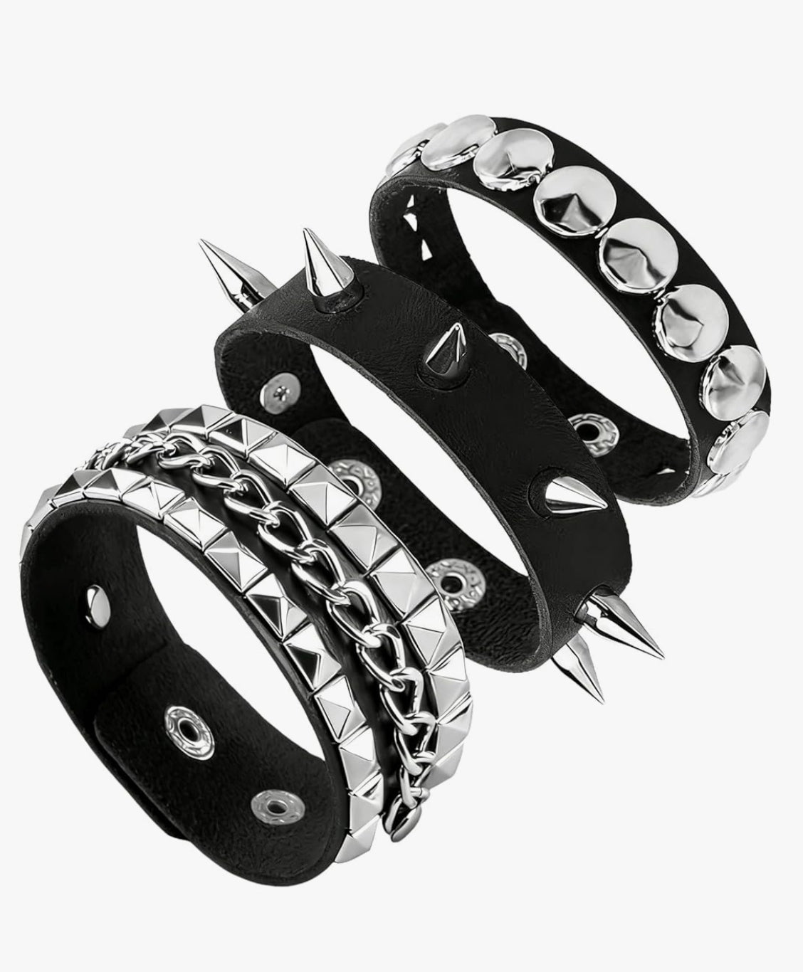 3PCS Studded Leather Bracelets Cuffs (select a color)