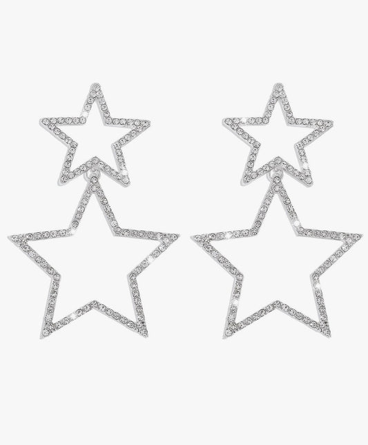 Rhinestone Silver Star Drop Earrings