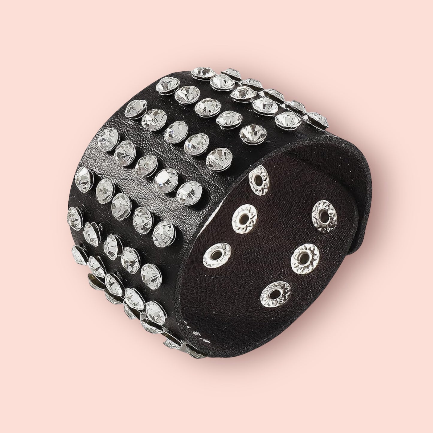 Leather Rhinestone Studded Cuff