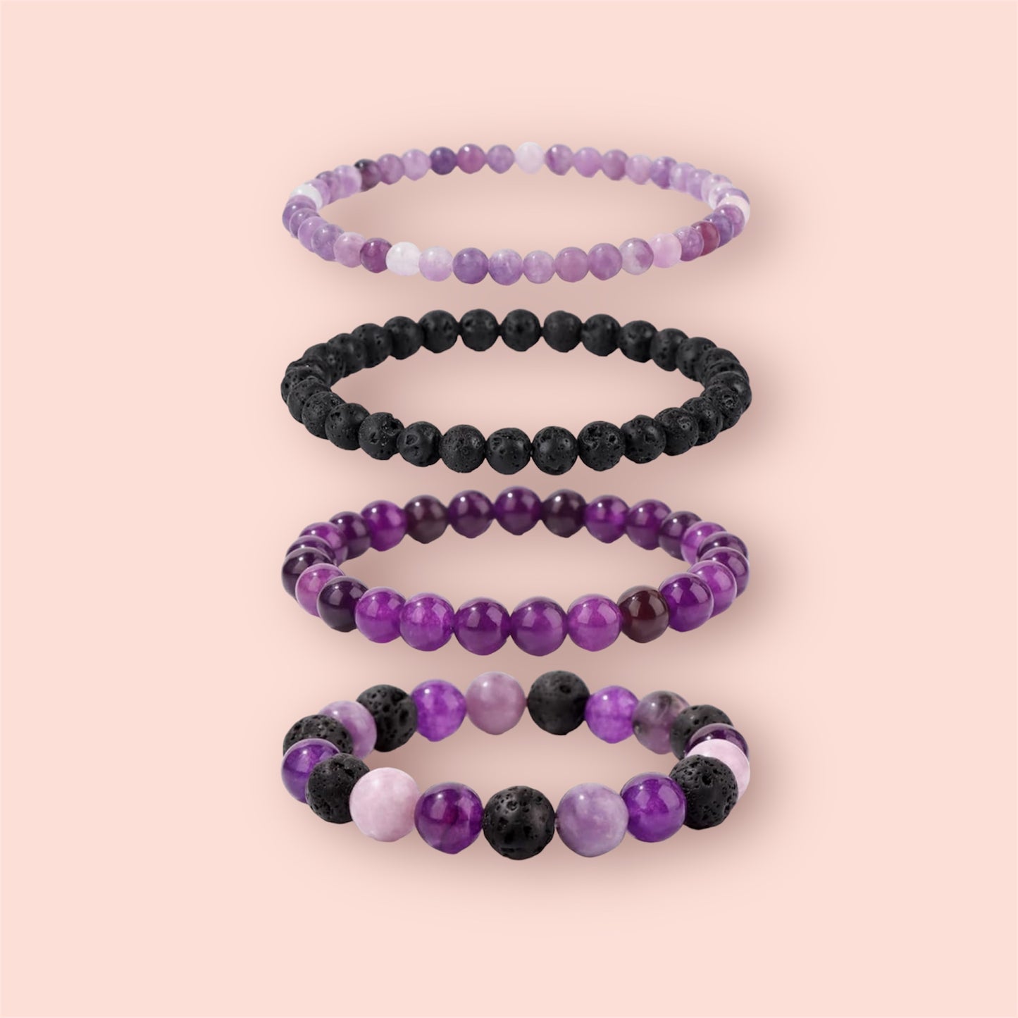 Crystal Gemstones Beaded  Set of 4 Bracelets