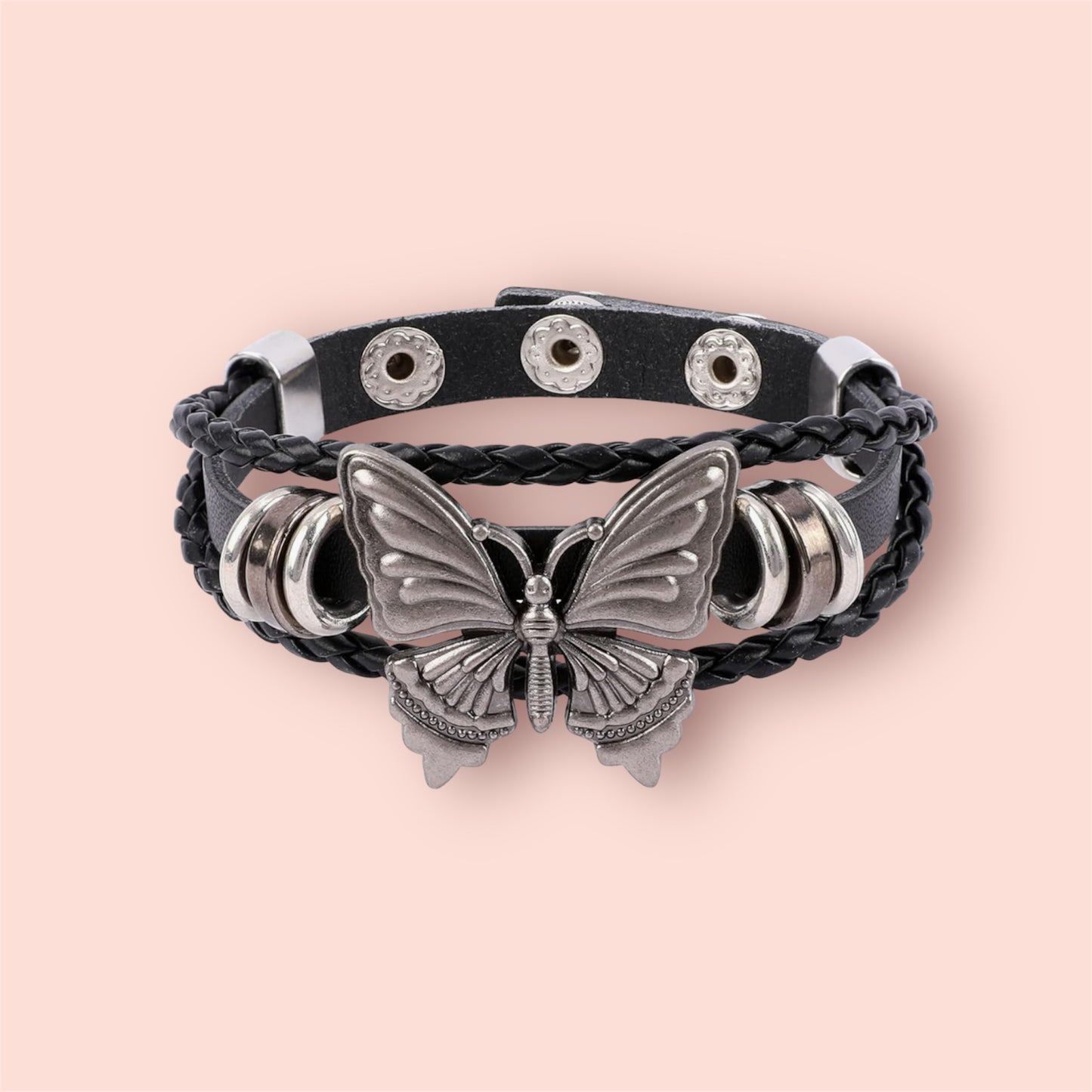 Punk Leather Butterfly Bracelet