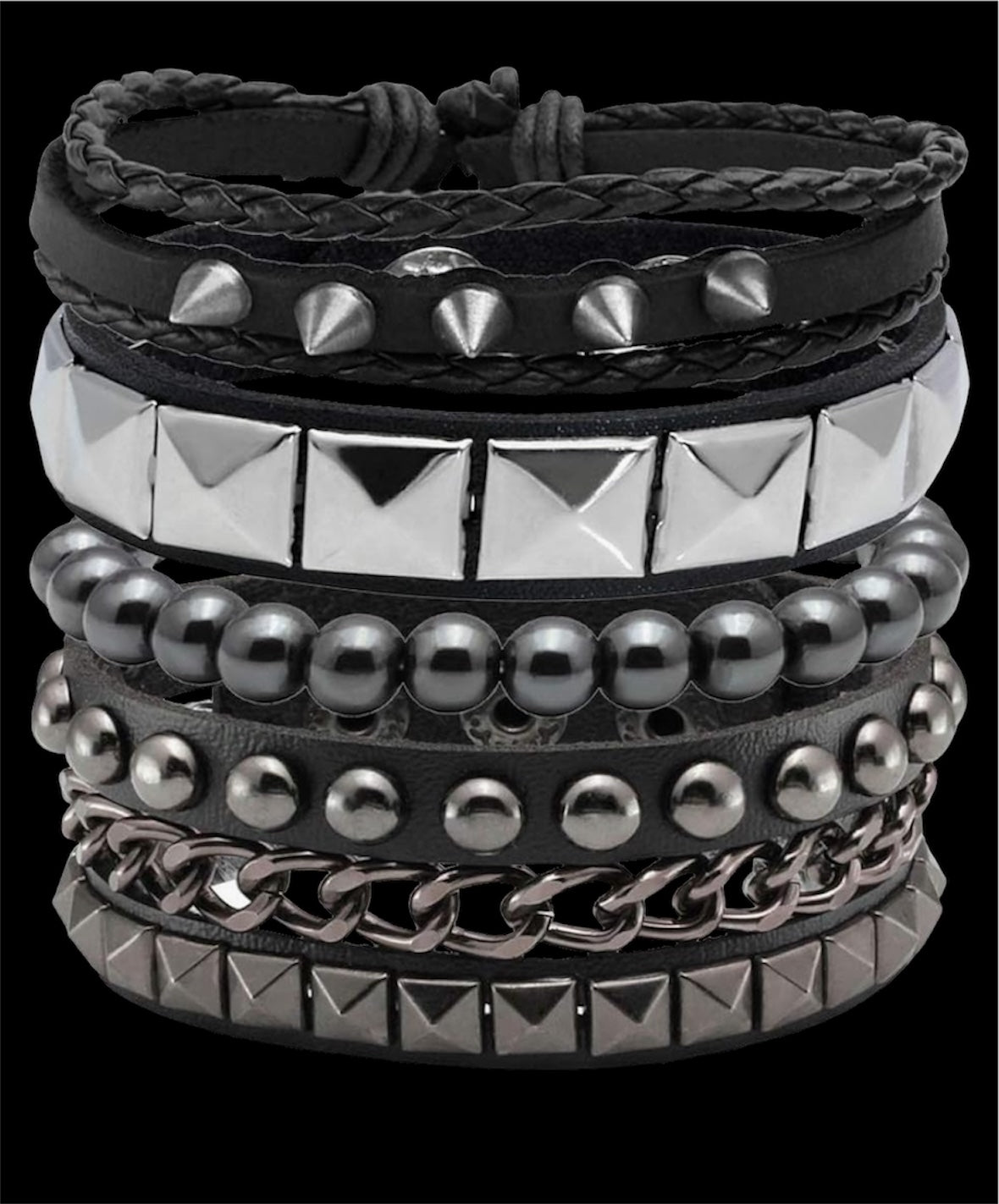 Punk Leather Rock 4 Piece Studded Bracelets