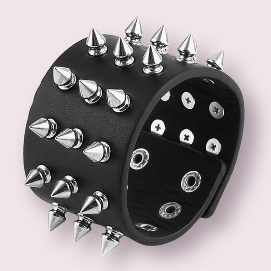 Black Metal Spike Studded Leather Cuff